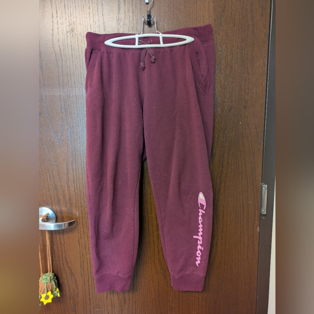 Champion Women's Purple Pink Joggers Size Large High Waisted Sweatpants Logo
